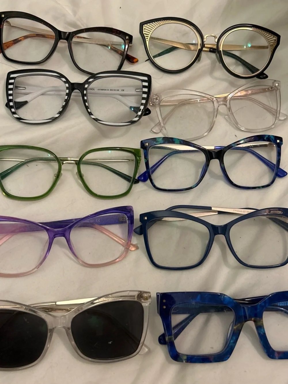 Assorted Women's Fashion Eyeglass Frames in Blue, Green, Purple, Pink and Black